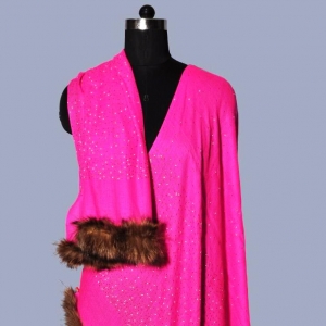 Fine wool crystal with fur border stole - Persian Rose
